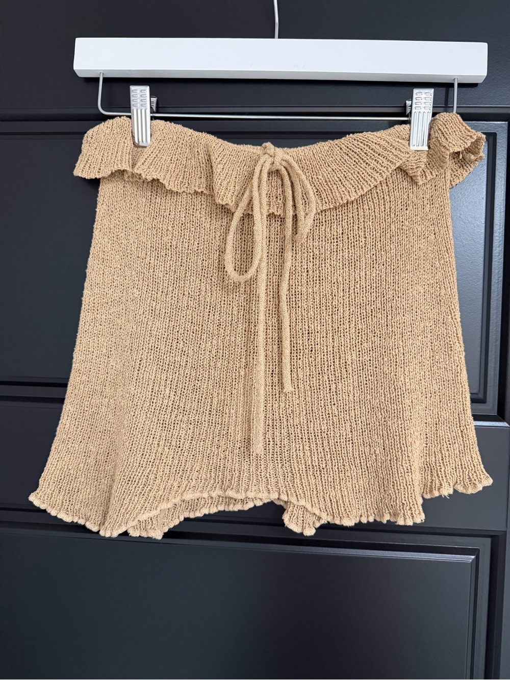 Free People Beach Tan Knit Off Shoulder Ruffle Top Size M